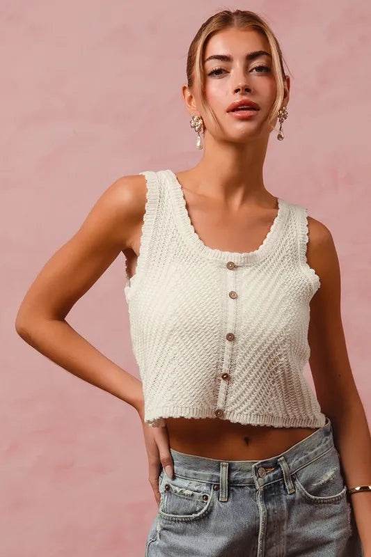 SO ME Chevron Pattern Buttoned Front Lightweight Tank Top - Big J's Showstoppin' Store